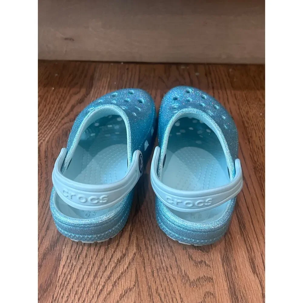 Crocs Classic Glitter Clog Ice Blue Sparkle Shoes Toddler Kids Size C8 Slip On